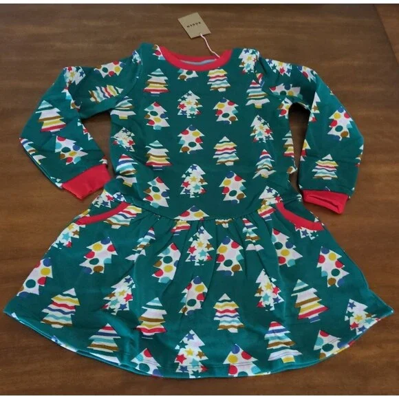 Mini Boden Girls longsleeve holiday print sweatshirt dress size 8/9 NEW WT